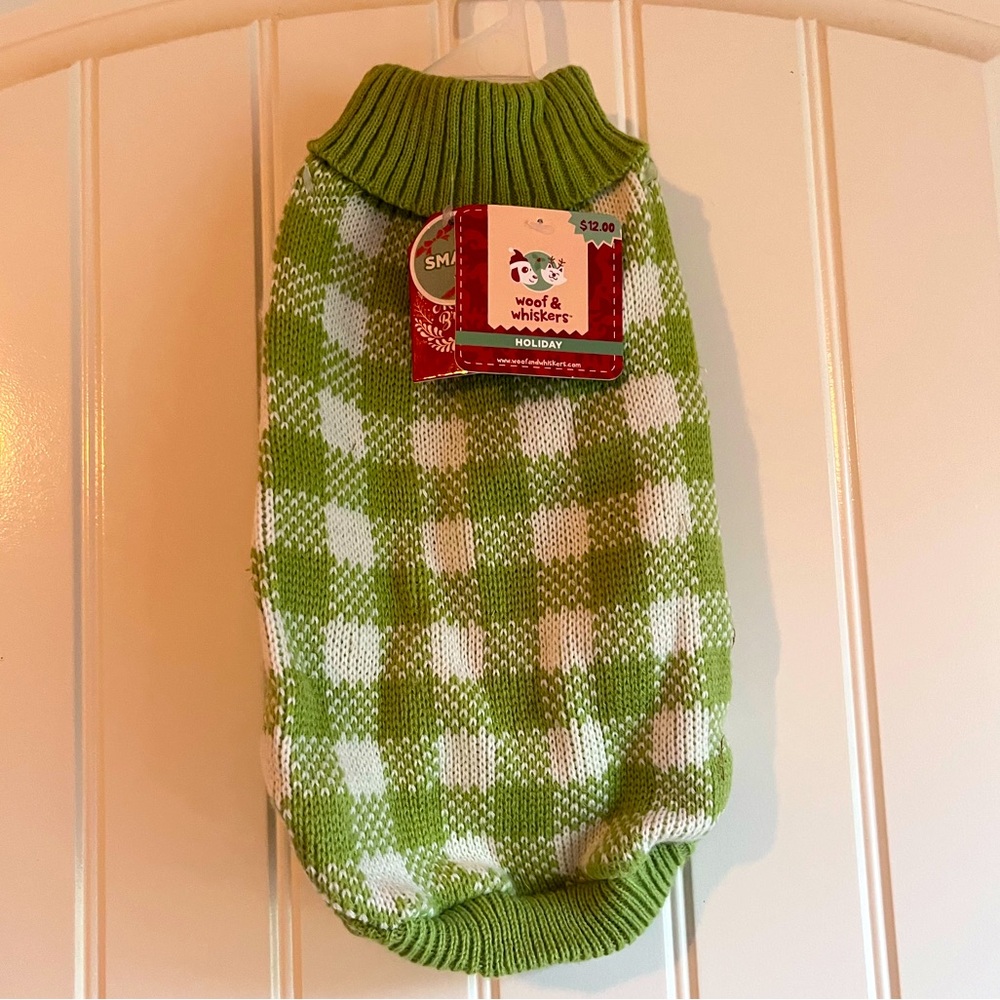 Small green and white dog sweater